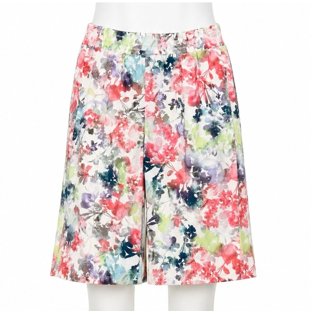 Athleta Savannah Bermuda Short Womens M Multi Floral Wide Leg Elastic Waist
